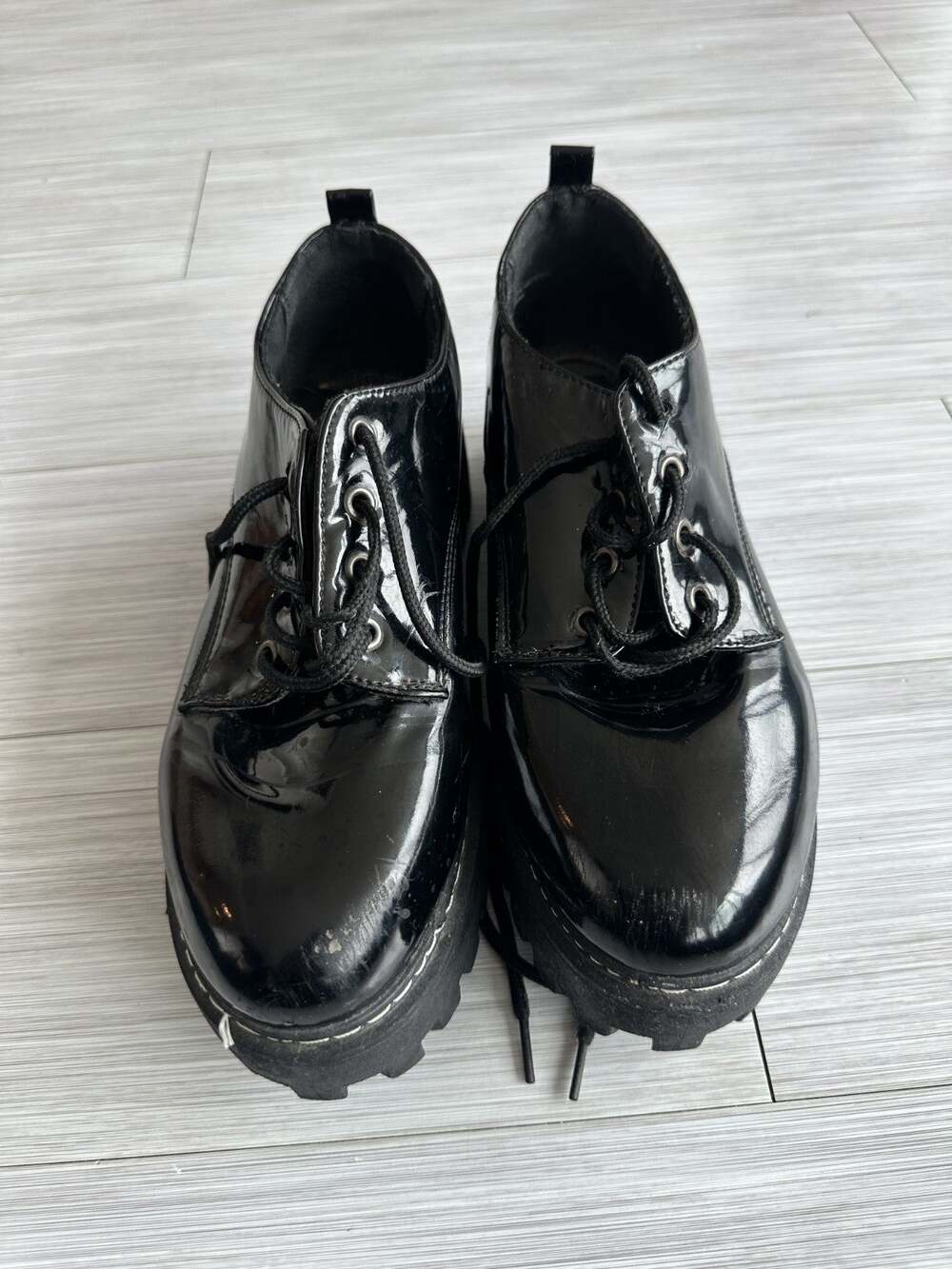 Rouge Helium Women's Black Patent Leather Platform Lace Up Oxford Shoes Sz US 10